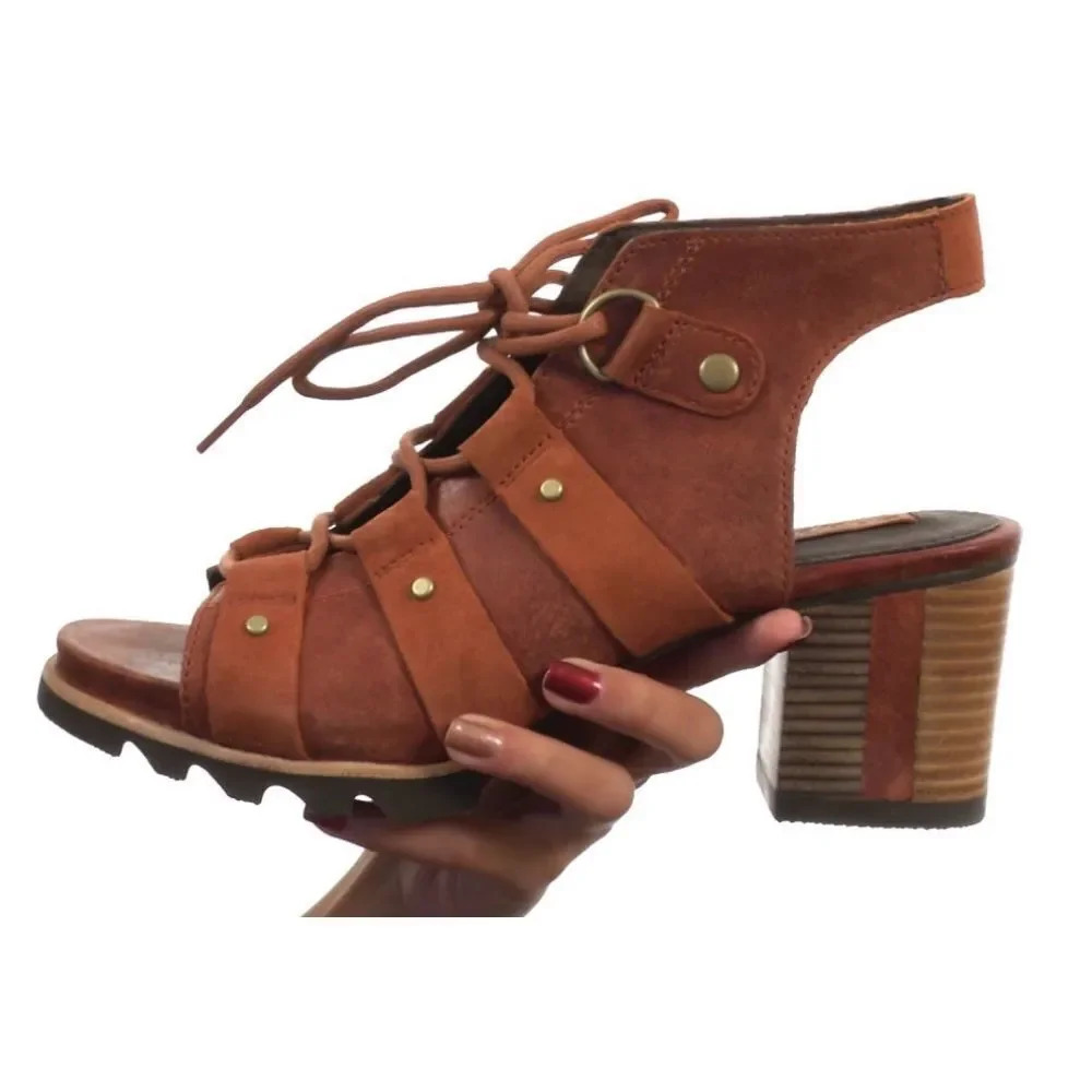 SOREL | Addington Lace Up Sandal Rustic Orange/Brown Block Heel | Size 8